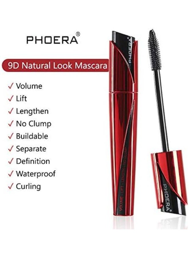 Phoera Lash Volume Mascara Waterproof, smudge proof Long Lasting Fiber Lash Black Mascara, 9D Curling Eye Makeup Intense Lengthen & Volumize False Eyelashes | Cruelty Free - Image 2